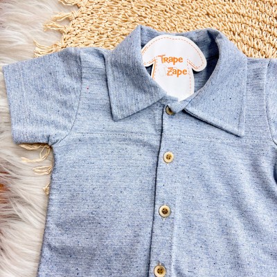 Conj. Camisa Gola Polo e Bermuda em Linho - Azul Pastel